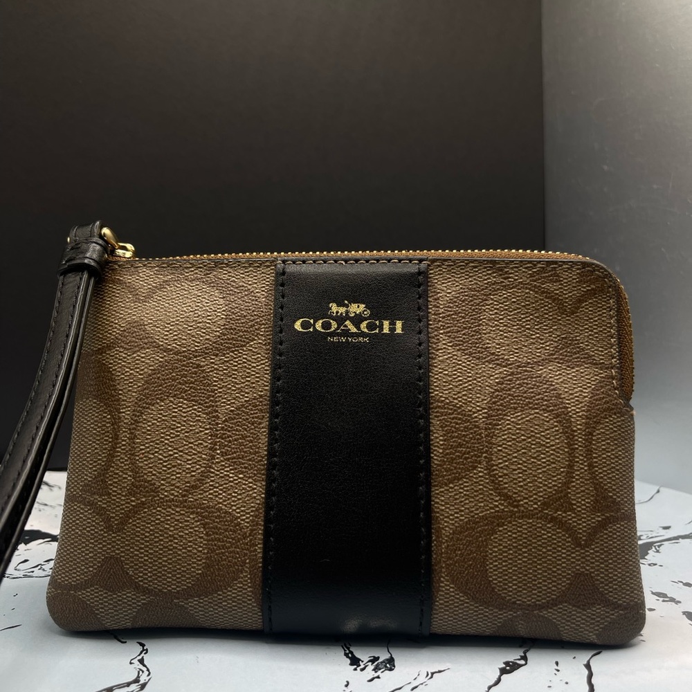 Coach Signature Brown and Black Wristlet